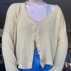 yellow urban button up cardigan sweater